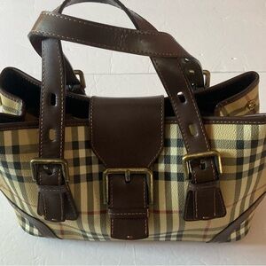 Burberry Vintage shoulder bag Iconic Check Pattern,dark brown leather trim.